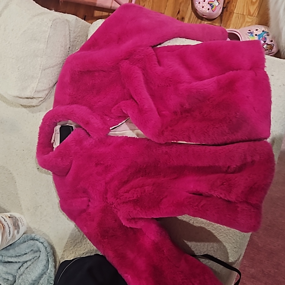 Pink furry bomber jacket